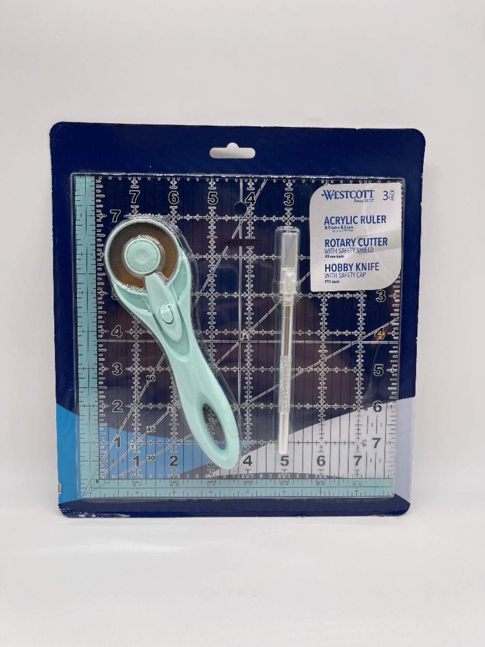 Westcott 3-Pc Craft Set Acrylic Ruler Rotary Cutter Hobby Knife Kit NEW